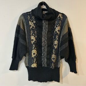 Vintage Eddie Dassin Black Gold Shimmer Pattern Turtleneck Sweater Size Large